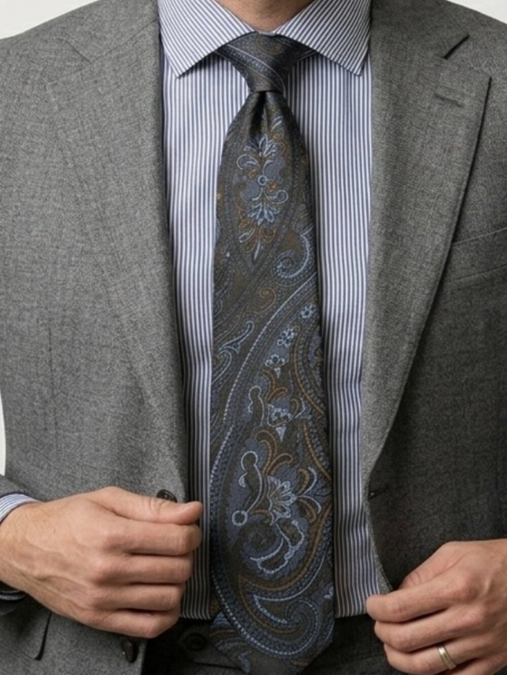 Vintage Union Made Swiss Silk Black Blue Paisley Necktie 1960s 1970s